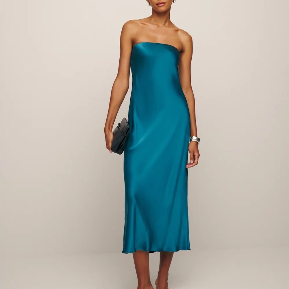 Reformation Joana Silk Dress In Blue Teal